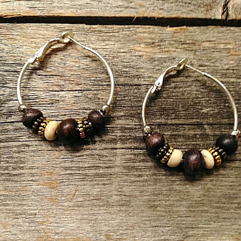 Boho silver bead hoops